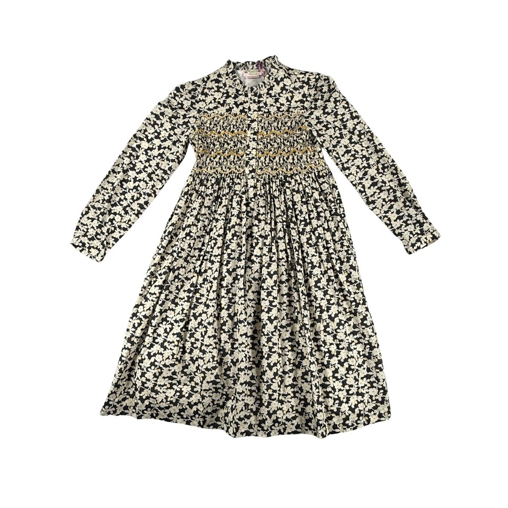 NWT Bonpoint Girls 12A Juliane Floral Smocked Dress Black Ivory Long Sleeve